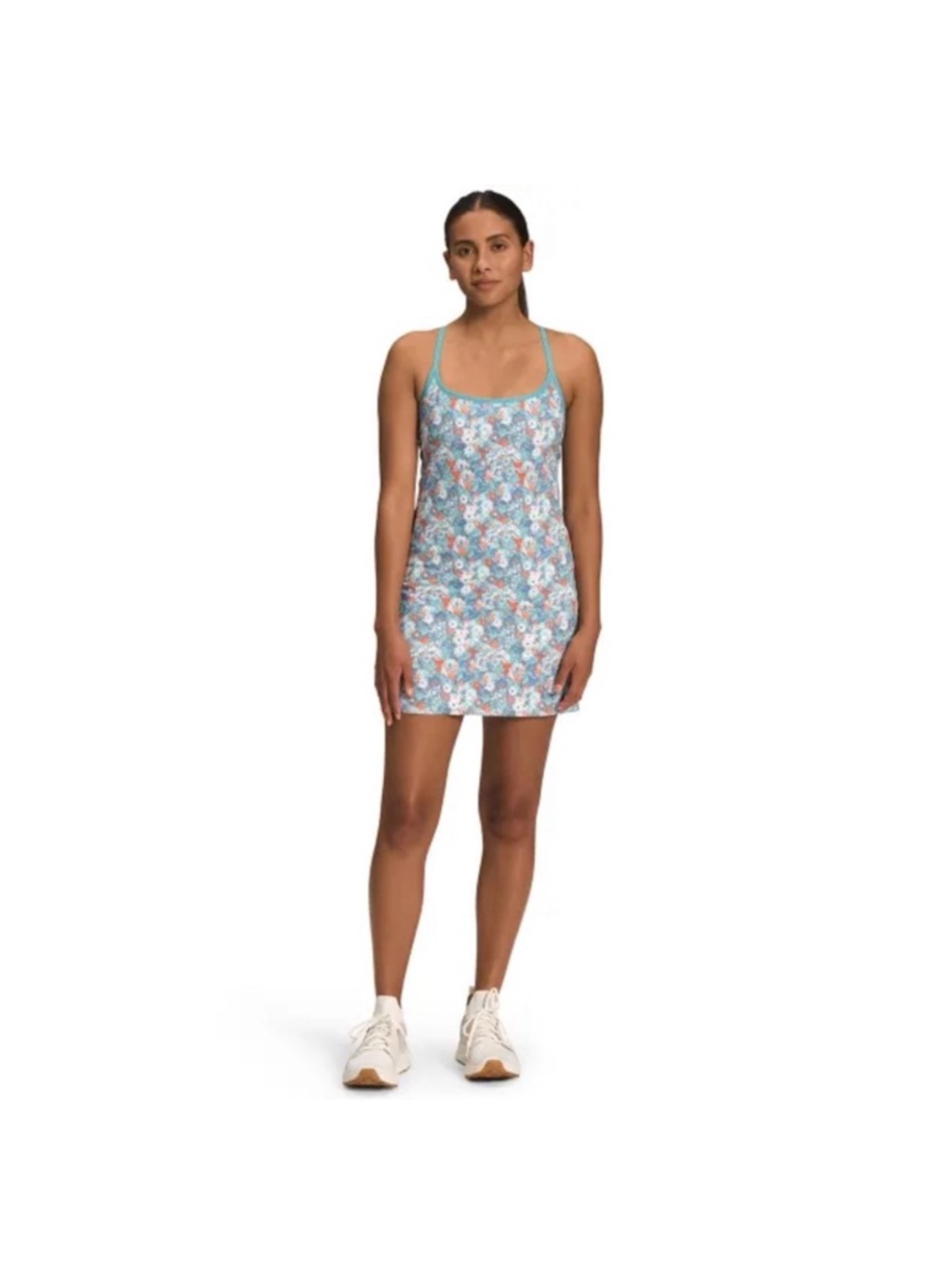 The North Face Women's Blue Floral Sport Top with Coral Accents